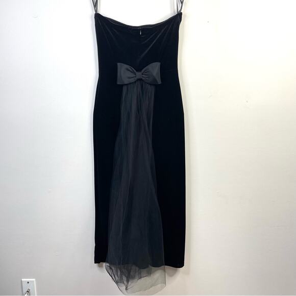 Jessica McClintock Gunne Sax Y2K Black Velvet Strapless Bow Train long dress 11 - Picture 8 of 13